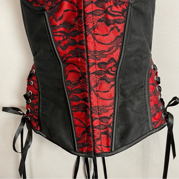 Velvet Kitten Corset Top Lace Up Black Red Halter Neck Tie Boning - Picture 6 of 13